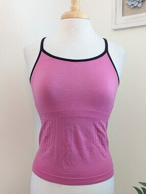 Champion Fitted Pink Black Trim Racerback Tank Top Large